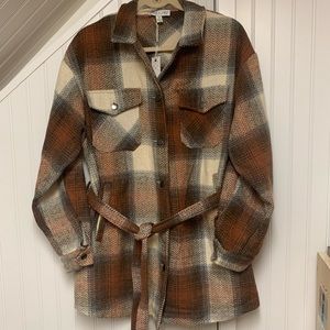 NWT SHE+SKY Cognac and Cream Plaid Flannel Woven Jacket